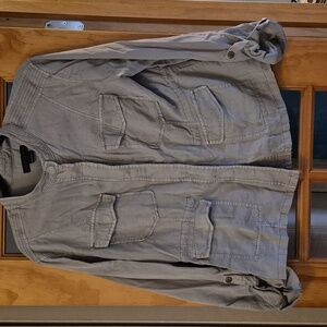 Sanctuary Jacket Womens Large Gray Green Snap Lightweight Roll Tab Sleeve Pocket